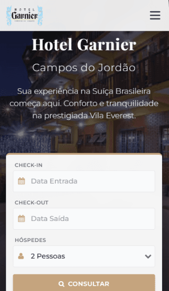 Versão mobile do projeto Hotel Garnier